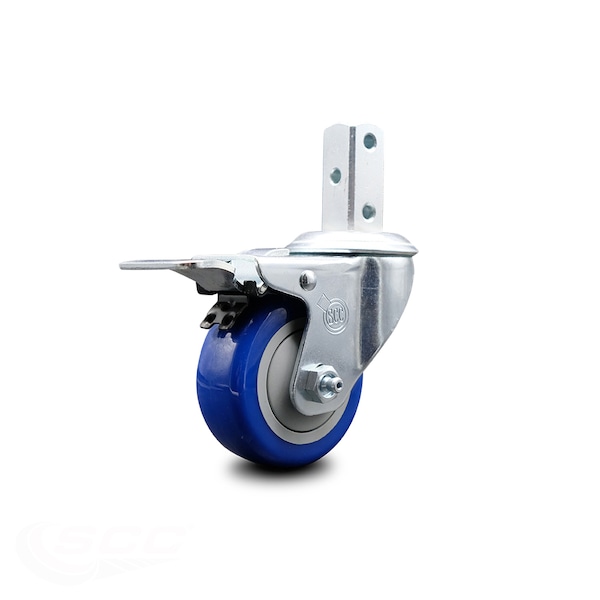 3 Inch Blue Poly Wheel Swivel 3/4 Inch Square Stem Caster with Total Lock Brake